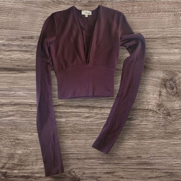 Wilfred Free XXS Purple Long Sleeve V-neck Crop Top - Picture 1 of 4